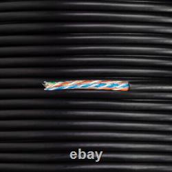Câble Ethernet CAT6 1000FT UTP Cuivre Solide Gel Rempli pour Extérieur Enterré LDPE 23AWG Noir