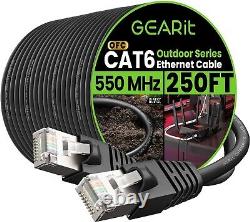 Câble Ethernet Cat6 enterrable à haute vitesse de 250 pieds, résistant aux UV pour l'extérieur
