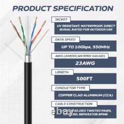 Câble Ethernet Extérieur CAT6 FTP 500FT 23AWG Résistant aux UV Filaire Solide pour Enterrement Direct