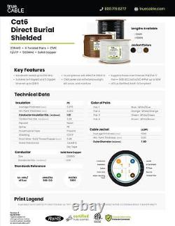Câble TrueCABLE Cat6 à enfouissement direct, blindé F/UTP, 500 pieds, imperméable, taux extérieur