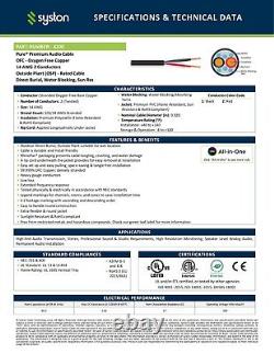Câble audio Syston 14/2 pour haut-parleurs, extérieur, enterré directement dans le mur, 250 ft / 500 ft