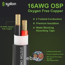 Câble audio Syston 16/2 pour enceintes, enterré en extérieur, résistant au soleil, 500 pieds