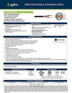 Câble audio Syston 16/2 pour enceintes, enterré en extérieur, résistant au soleil, 500 pieds