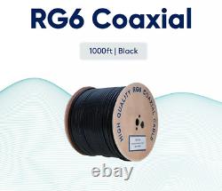Câble coaxial RG6 pour extérieur, enfouissement direct, fil à double protection 18AWG, satellite noir