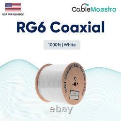Câble coaxial extérieur 18AWG RG6 pour enfouissement direct, fil quad shield satellite blanc
