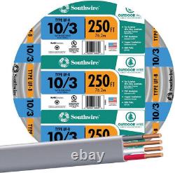 Câble d'alimentation en cuivre solide Southwire UF-B à enfouir directement de 250 pieds 10/3