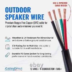 Câble de haut-parleur de 500 pieds 12AWG 12/4 extérieur CL3 enfoui direct en fil de cuivre sans oxygène