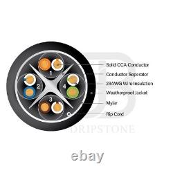 Câble enfoui directement de CAT6 extérieur de 1000 pi, imperméable, fil solide 23AWG, Dripstone