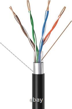 Câble extérieur Cat5E FTP blindé résistant aux UV de 1000 pieds, 24 AWG en cuivre, à enfouir directement.