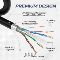 Câble réseau Ethernet CAT6 FTP 1000FT extérieur 23AWG fil solide pour enterré direct