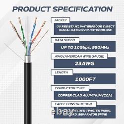 Câble réseau Ethernet CAT6 FTP 1000FT extérieur 23AWG fil solide pour enterrement direct