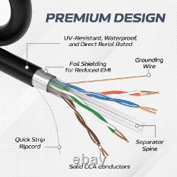 Câble réseau Ethernet CAT6 FTP 1000FT extérieur 23AWG fil solide pour enterrement direct