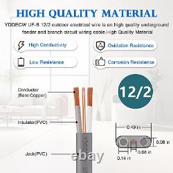 Fil UF-B 12/2 100FT 100% Cuivre Pur 12AWG 2 Câble Électrique pour Enterrement Direct