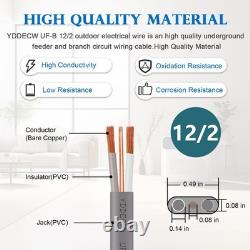 Fil UF-B 12/2 de 100 pieds en cuivre pur à 100 % 12 AWG 2 Câble électrique pour enfouissement direct