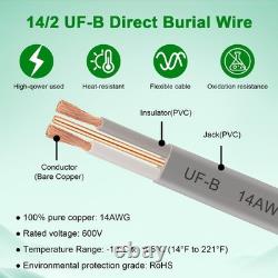 Fil UF-B 14/2 de 100 pieds pour enterrement direct, câble électrique de 14 AWG, 100 % cuivre pur