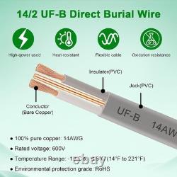 Fil UF-B 14/2 de 30,5 m, câble électrique de 14 AWG pour enterré, 100 % cuivre pur