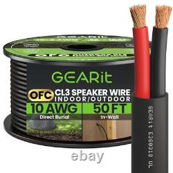 Fil de haut-parleur 10/2 (50 pieds) Calibre 10AWG Enterré directement en extérieur dans le sol/à l'intérieur