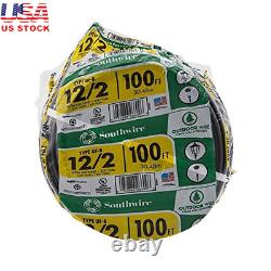 Fil extérieur de type UF à 2 conducteurs 12AWG pour enterré direct, 100 pieds, résistant à la lumière et à l'humidité.