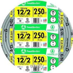 Fil souterrain direct Southwire de 250 pieds 12/2 en cuivre solide gris UF-B avec G enterré